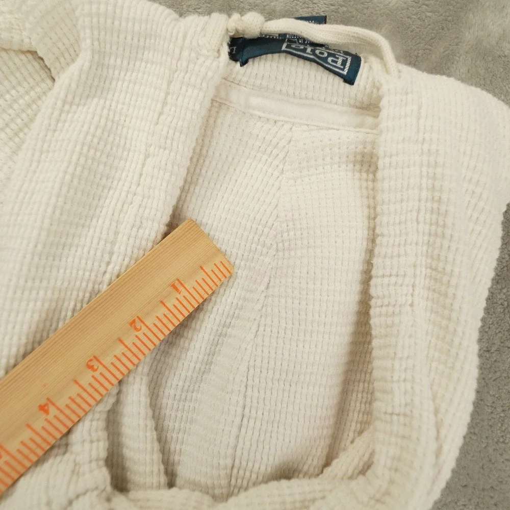 Polo Ralph Lauren Vintage Waffle Knit Thermal Hoodie Men's Large Off White